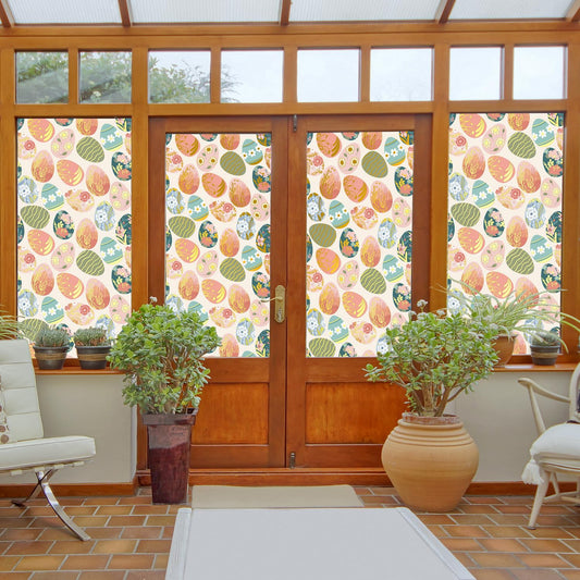 1 Sheet Easter Egg Window Clings Double Sided Spring Windows Stickers for Glass Electrostatic Holiday Flower Window Decal Colorful Easter Egg Windows Decorations for Home Glass Decor 47.63×12.2 in