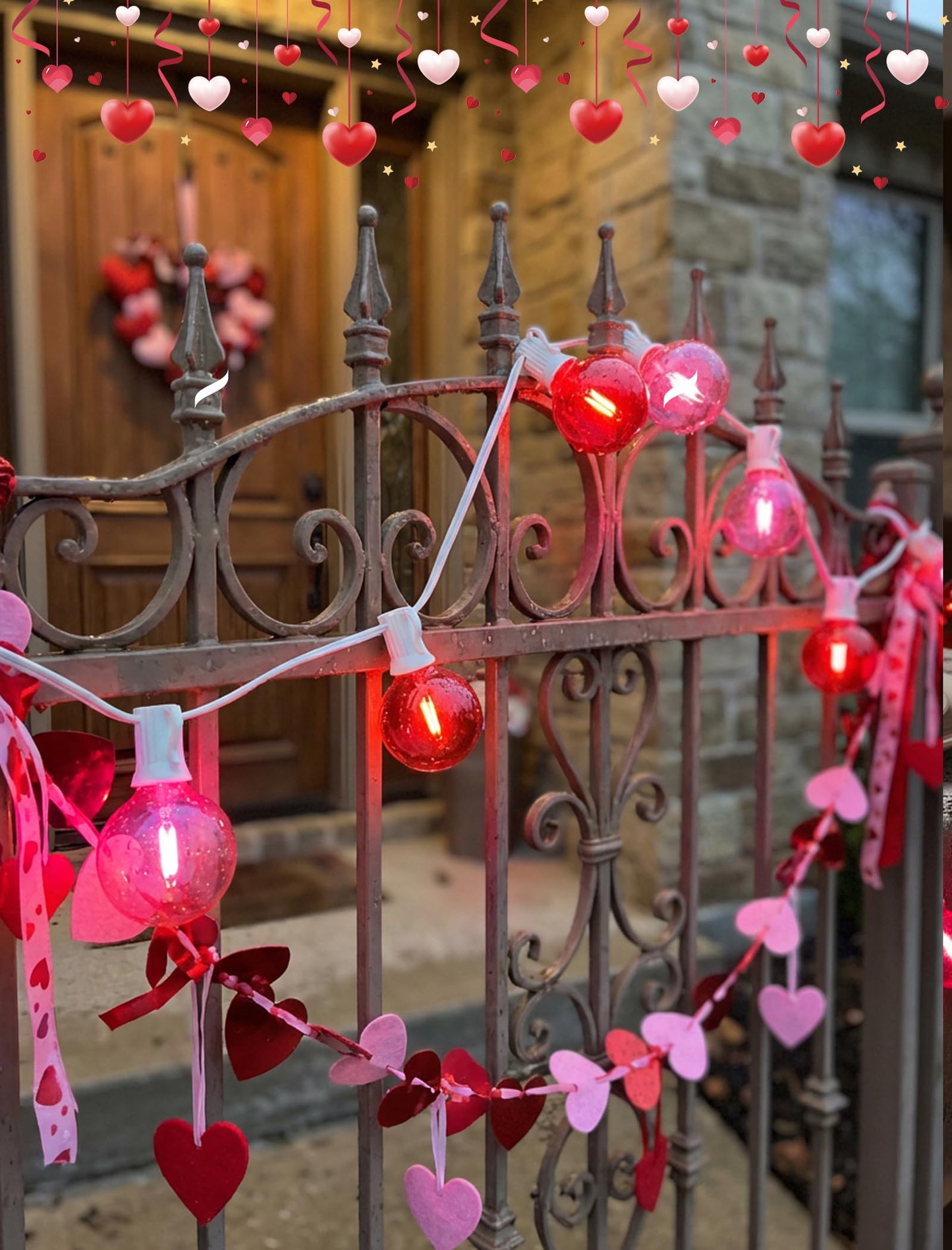 50Ft Red and Pink G40 LED Outdoor String Lights, Hanging Globe Patio Lights with 27 Shatterproof LED Bulbs(2 Spare), Valentine's Day Decorations Lights for Home Garden Party Wedding Decor, E12 Base