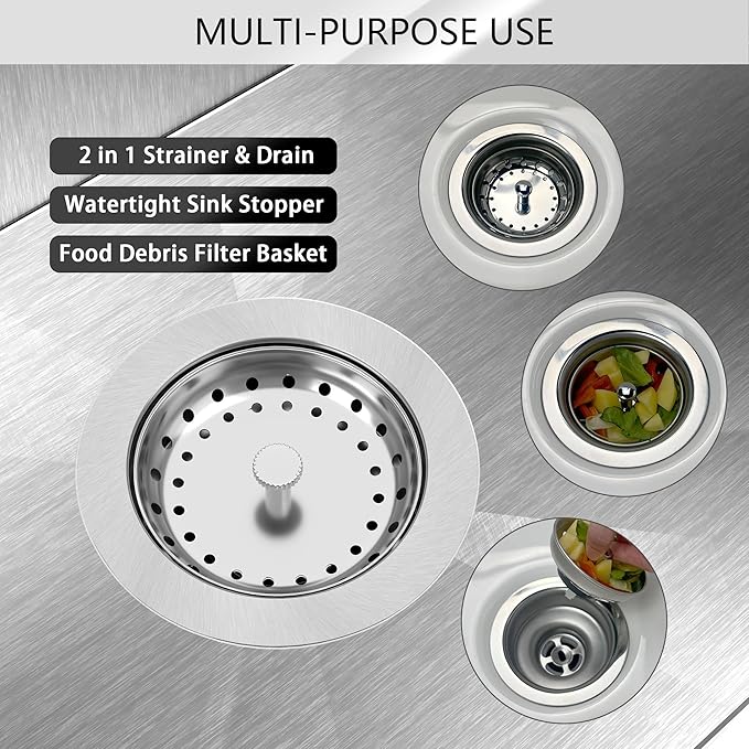Kitchen Sink Drain 3-1/2 Inch Brushed Stainless Steel Sink Drain Strainer