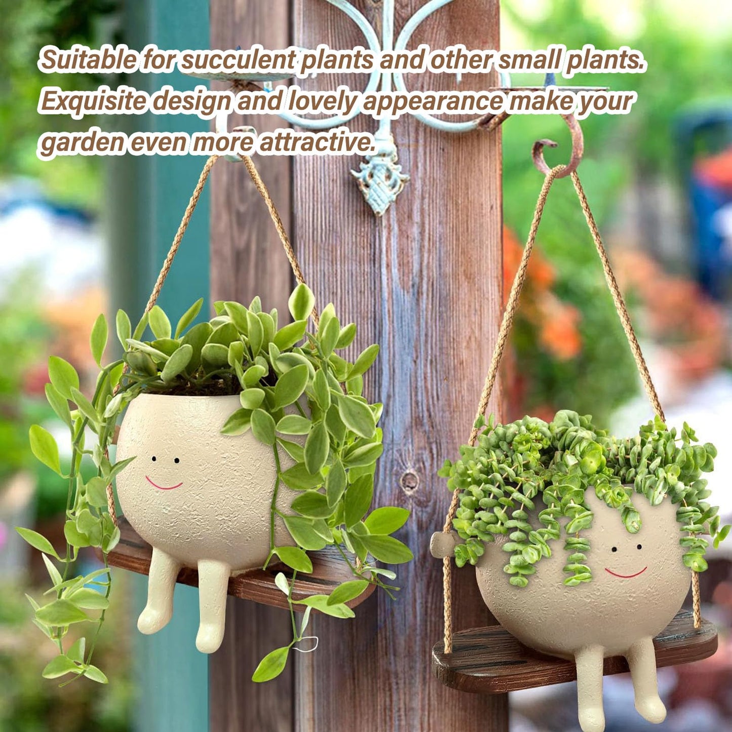 plplaaoo Swing Face Planter Pot, Hanging Planters for Indoor Plants, Swing Face Planter Pot Exquisite Lovely Unique Resin Hanging Planter with Rope for Plants Succulent