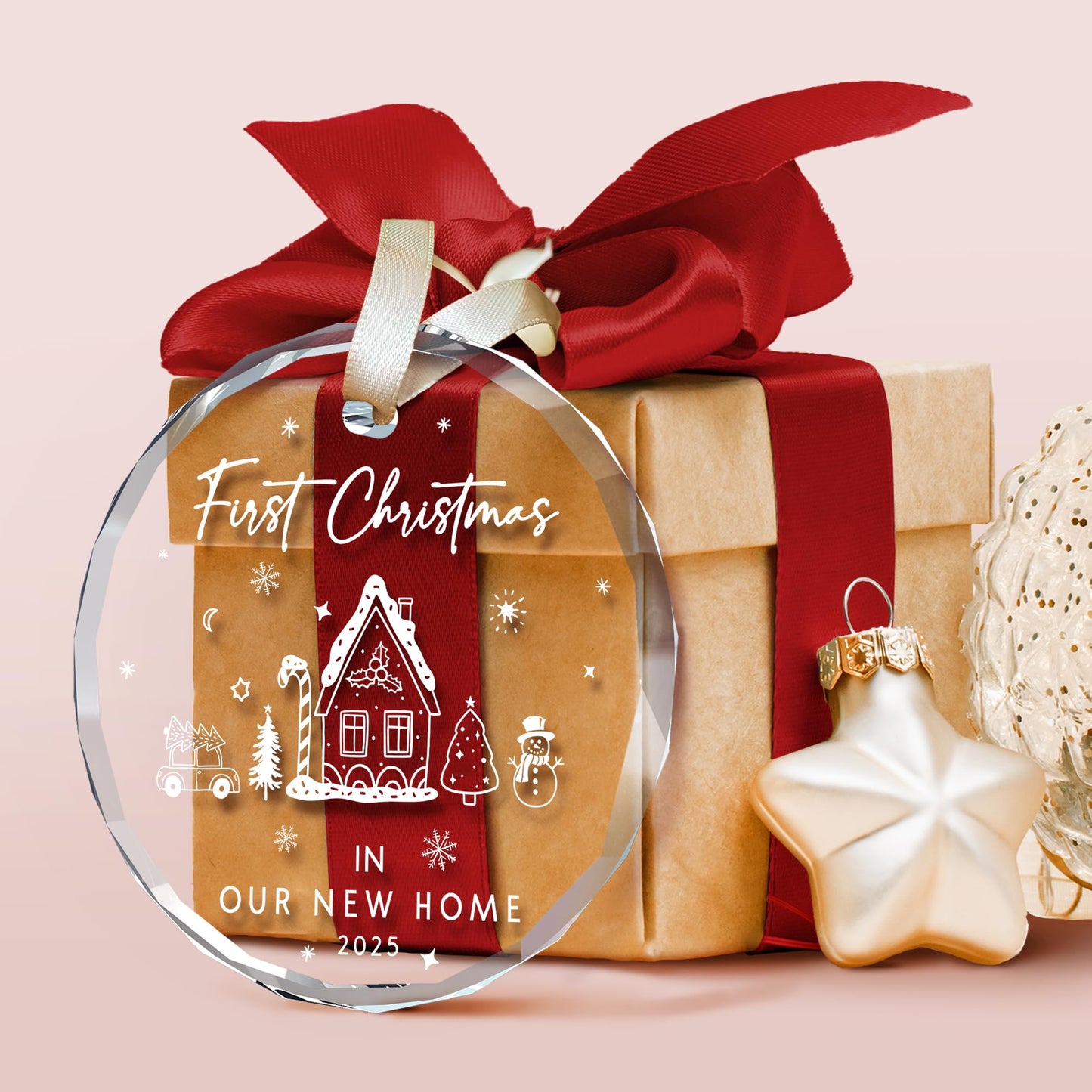 TUMSHANIP New Home Ornament 2025 - First Home Christmas Ornament 2025 - House Warming Gifts New Home - Housewarming Gift Presents for Women, Couple - New House Owners Gift Ideas - Glass Ornament
