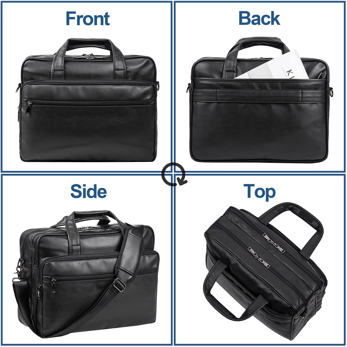Leather Laptop Bag, Men's 15.6 Inches Messenger Briefcase Business Satchel Computer Handbag Shoulder Bag Fits 15.6 Inch Laptop Black