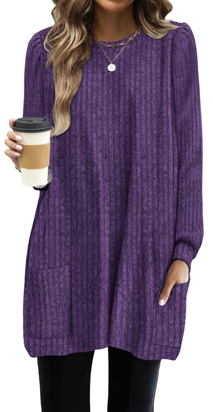 OFEEFAN Long Sleeve Shirts for Women Long Sweaters with Pockets Tunic Tops Loose Fit