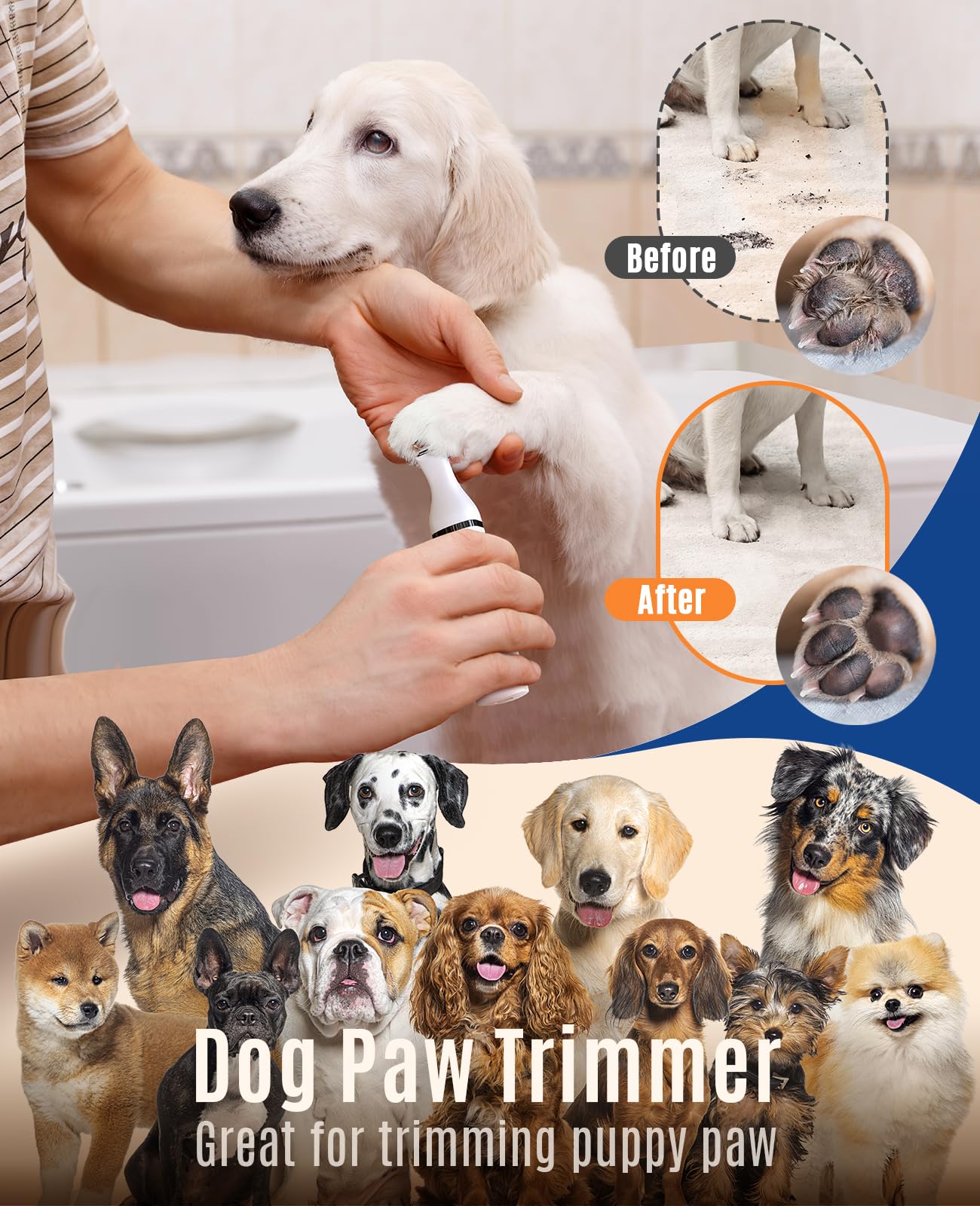 oneisall Dog Paw Trimmer with 2 Blades,Low Noise Dog Clippers Grooming Kit,Pet Trimmer for Dogs Cats Paws, Eyes, Ears, Face