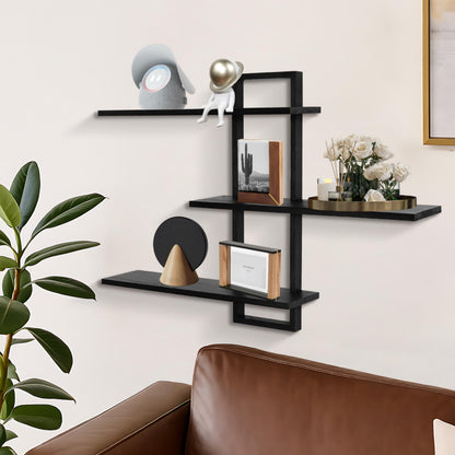 PHOENANCEE 3 Tier Wall Shelves,Decorative Floating Shelf for Wall,Plants Photo Shelf Storage Display Shelving Wood for Living Room Bedroom Kitchen Home Office Decor,Modern,Large,22 Inch(Black)