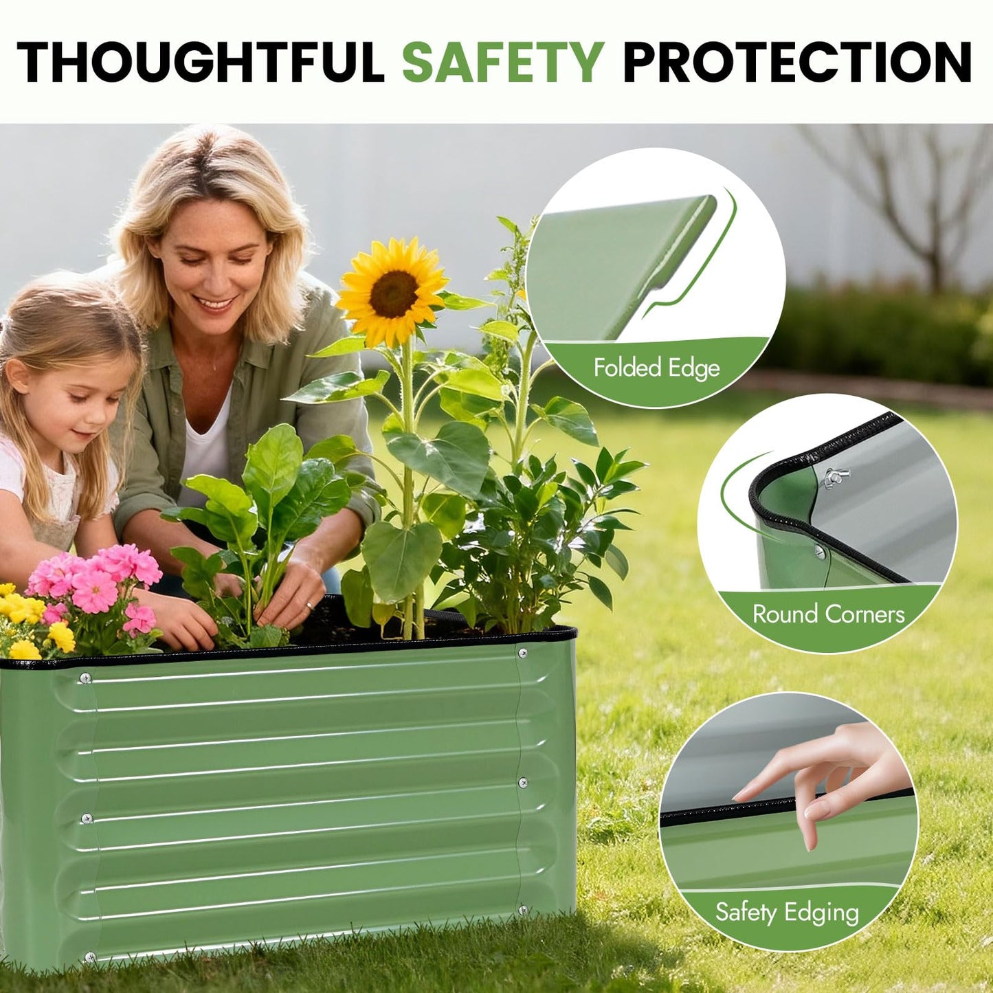 INNO STAGE Galvanized Raised Garden Bed Kits, 2x2x1ft Metal Raised Garden Beds Outdoor, Steel Raised Planter Bed with Gloves for Vegetables & Flowers Patio Ground Planter Box (Olive Green, 2PCS)
