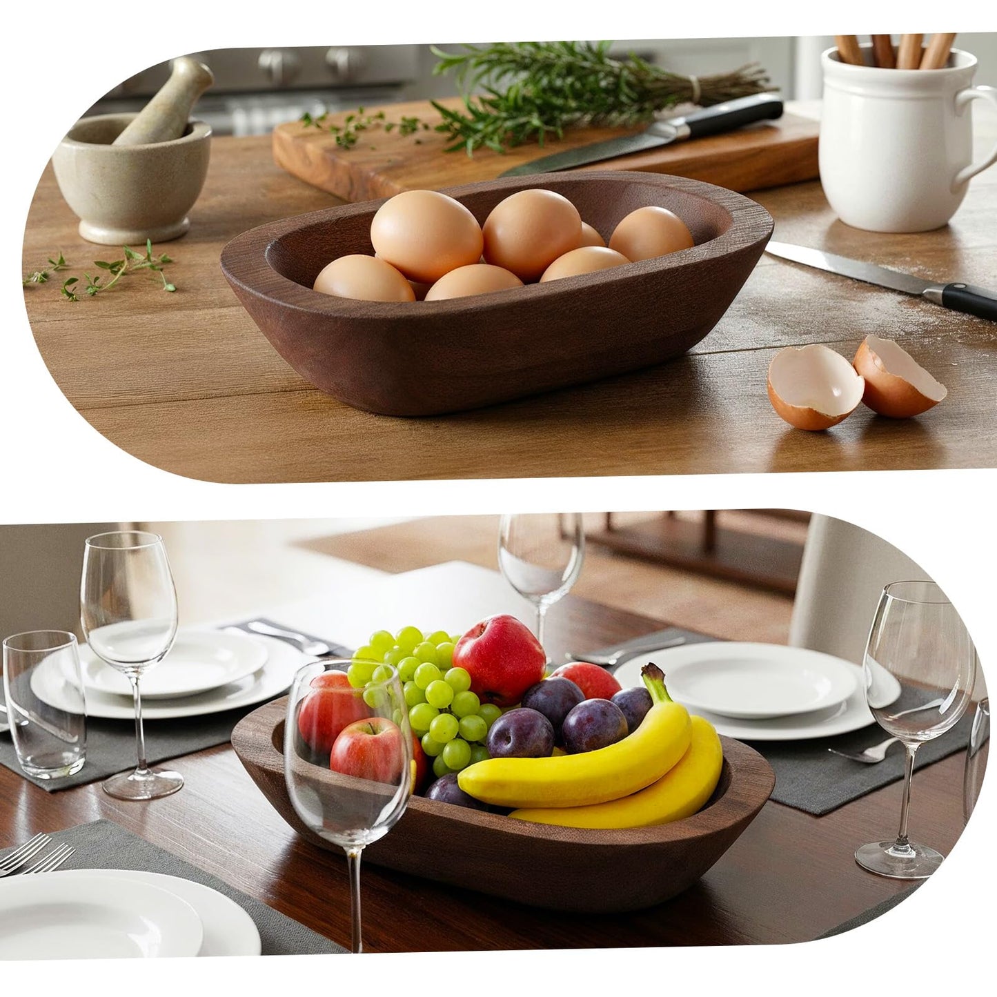 Molain 8 Pack Wooden Dough Bowls, Solid Rustic Wood Bowls for Candle Centerpiece Handcrafted Decorative Bowl Farmhouse Decor Wedding DIY Table Display 9.3x5.5x1.96in