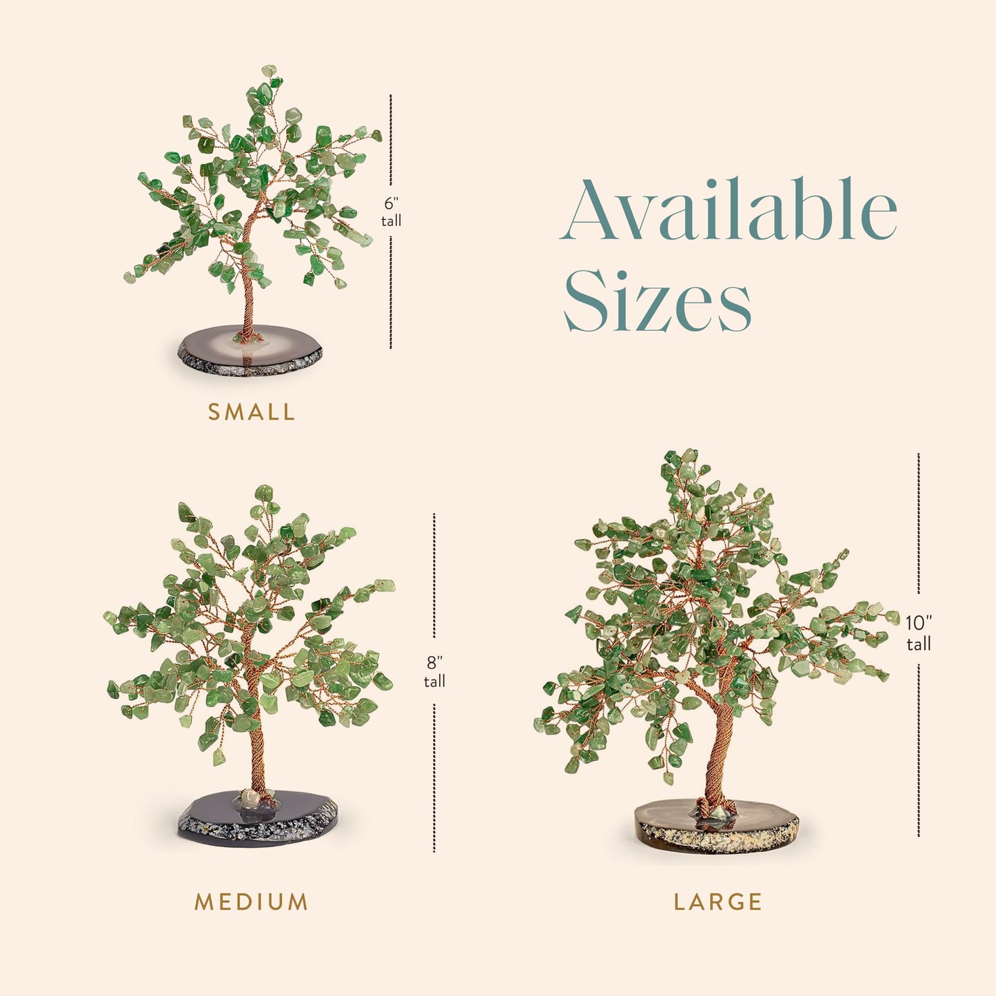 KARMA AND LUCK Jade Crystal Tree of Life, Feng Shui Money Tree Decor with Natural Jade Gemstones, Copper Wire Bonsai Tree on Agate Base, Spiritual Home, Office, Desk Decor Gift, 8" Medium
