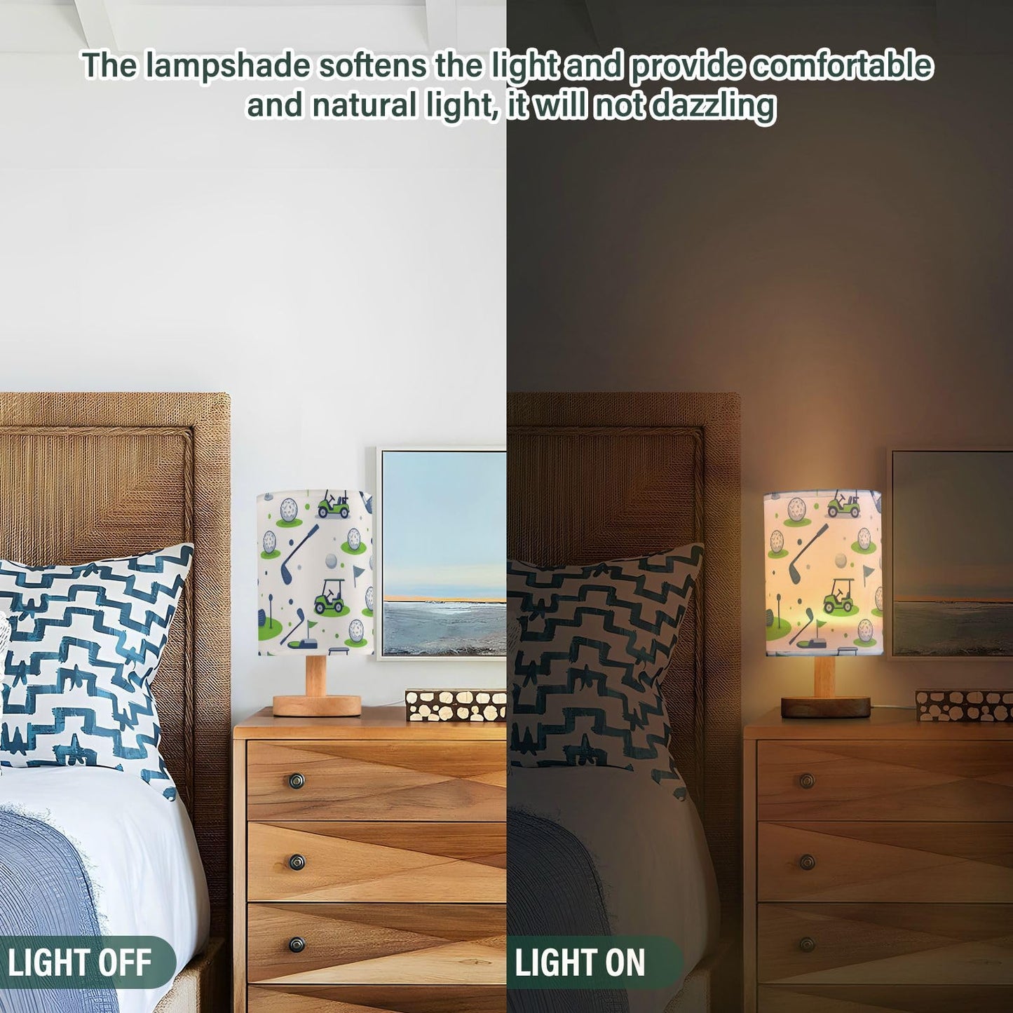 Golf Ball Flag Car Table Lamp for Bedroom Bedside Lamp Desk Lamps Cylinder Nightstand Lamp for Living Room Office Decor