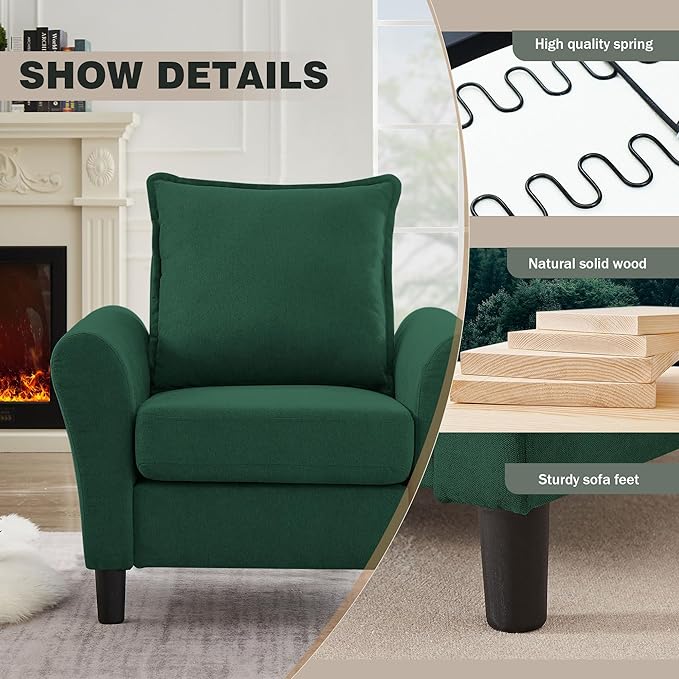 Mid-Century Accent Chairs Set of 2, Modern Linen Fabric Armchair