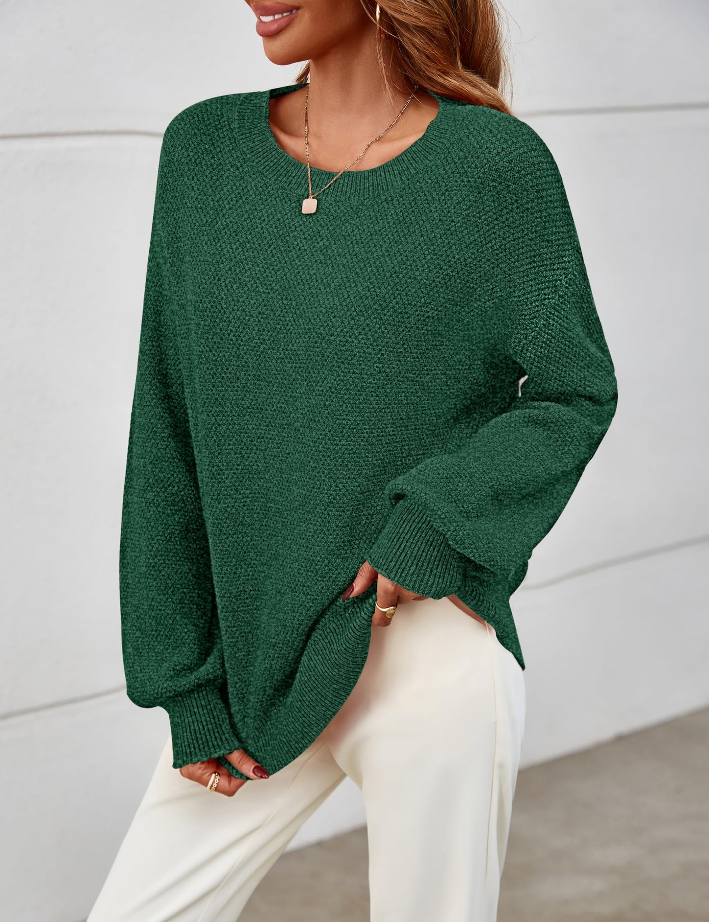 MEROKEETY Women's 2025 Fall Winter Oversized Pullover Sweater Trendy Crew Neck Long Sleeve Heathered Knit Jumper Tops