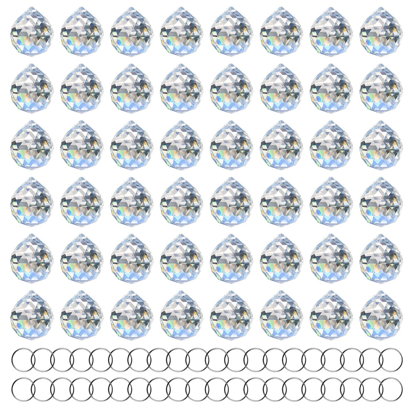 MerryNine 48 Pcs 30mm Clear Crystal Ball Prism Sun Shine Catcher Rainbow Pendants Maker, Hanging Crystals Prisms for Windows, for Feng Shui, for Gift (30mm/1.18" 48pack, 48)