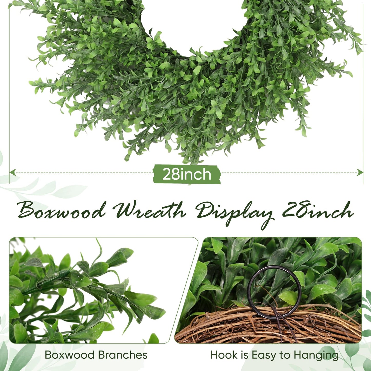 Koimiao Artificial Boxwood Wreath, Spring Wreath for Front Door, Realistic Green Wreath for All Seasons Farmhouse (Green-02)