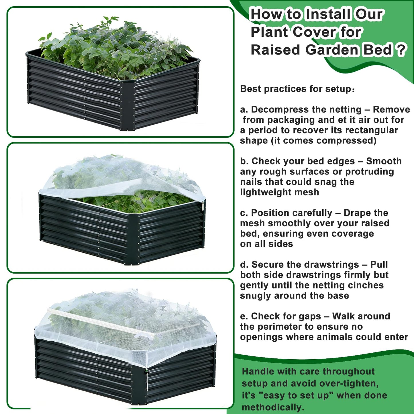 2 Pack Garden Netting for Raised Beds, Fine Mesh Bird Netting Barrier Screen with Zipper Drawstring Garden Bed Plant Cover for Protect Vegetable Fruits Crop from Animals Pest Insect, 2.3×2.3×2Ft