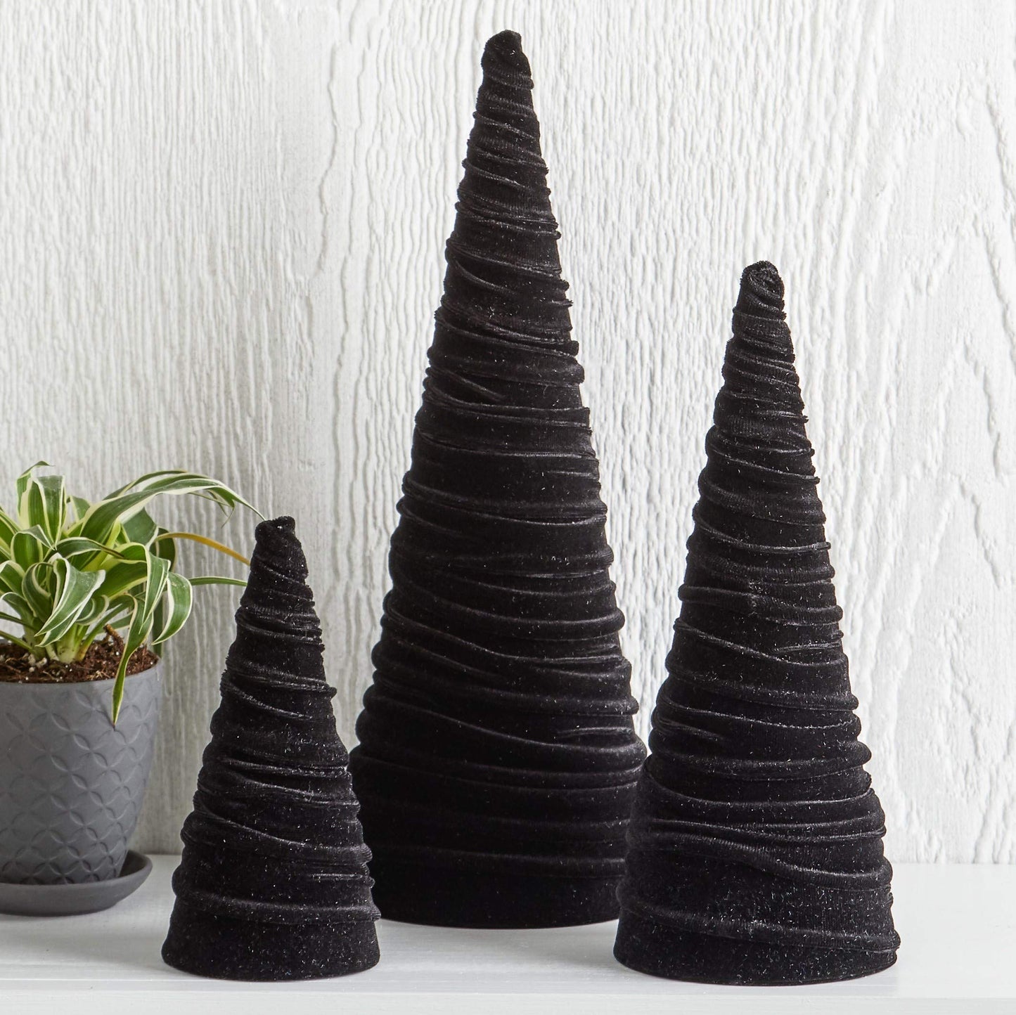 Your Heart's Content Black Velvet Trees Set of 3, Handcrafted Mantel Decor, Christmas Tree Tablescape, Holiday Table Centerpiece, Minimalist Shelf Sitter, Elegant Gift for (Black)