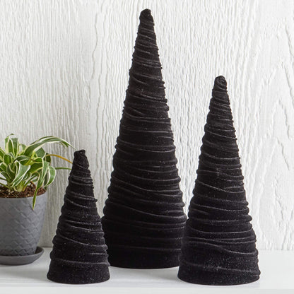 Your Heart's Content Black Velvet Trees Set of 3, Handcrafted Mantel Decor, Christmas Tree Tablescape, Holiday Table Centerpiece, Minimalist Shelf Sitter, Elegant Gift for (Black)