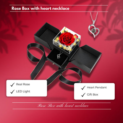 Preserved Real Rose with Heart I Love You Necklaces for Women in 100 Languages - Eternal Red Flowers Gifts for her Romantic Gift Set for Girlfriend Birthday Anniversary on Valentines Mothers Day