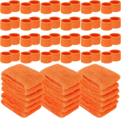 Leyndo 72 Pcs Wrist Sweatbands Bulk for Kids Field Day Terry Cotton Sweat Bands Sports Wristbands Kids for Summer Camp Student Football Team Competition Party (Orange)