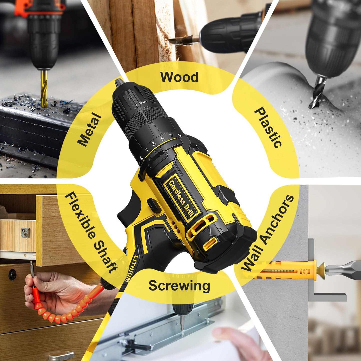 FAHEFANA Cordless Drill, 20V Power Drill with 25+1 Max 370 in-lb Torque, Electric Screwdriver Driver with Battery and Charger, 3/8" Keyless Chuck, 2000mAh Batteries Electric, 42Pcs Bits