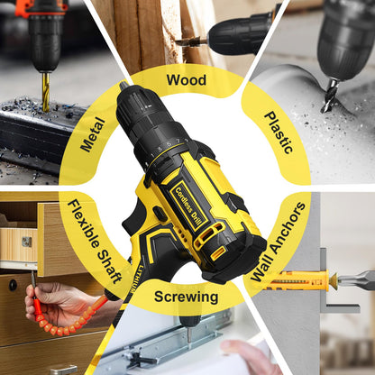 FAHEFANA Cordless Drill, 20V Power Drill with 25+1 Max 370 in-lb Torque, Electric Screwdriver Driver with Battery and Charger, 3/8" Keyless Chuck, 2000mAh Batteries Electric, 42Pcs Bits