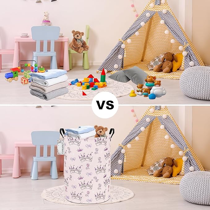 FANKANG Storage Basket, Nursery Hamper Canvas Laundry Basket Foldable