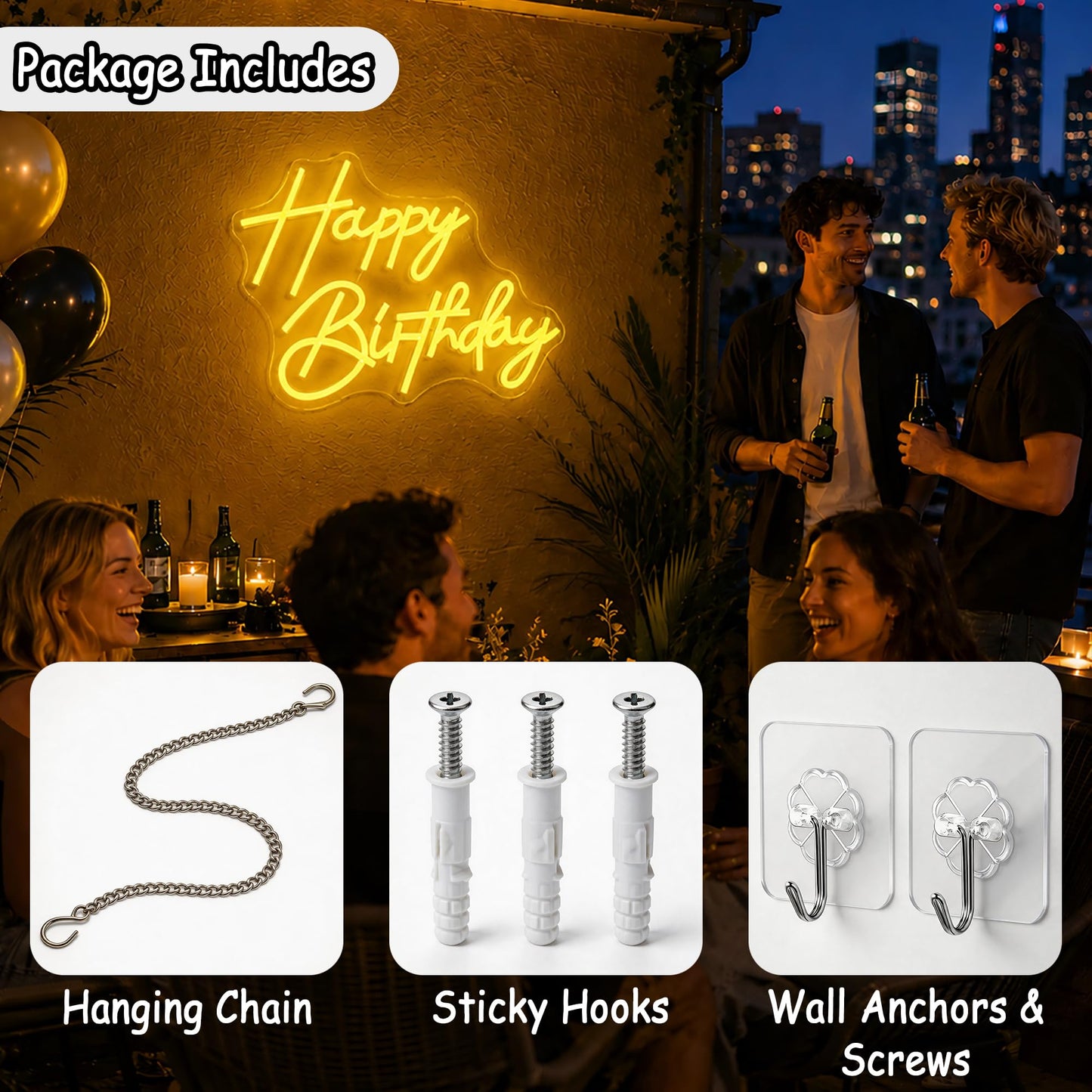 Whfobfe Yellow Neon Sign Led Neon Lights Signs for Wall Decor USB Powered Led Signs for Room Decoration-Happy Birthady