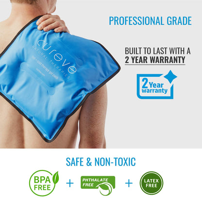 Large Hot and Cold Therapy Gel Ice Pack with Wrap by Cureve (12" x 15") - Reusable to Treat Injuries, Aches and Pains on Hip, Knee, Side, Back and Shoulder