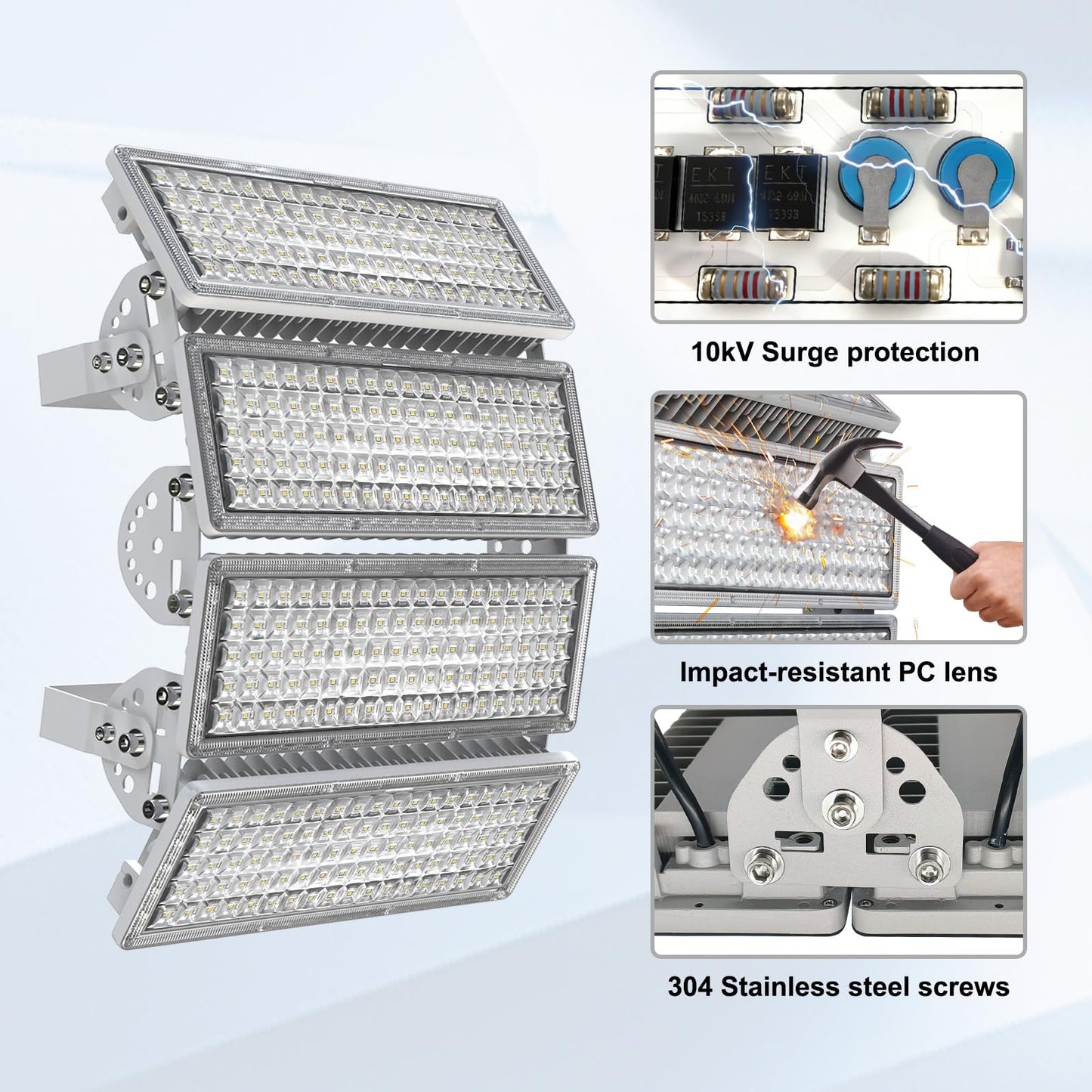 Kekeou 400W LED Stadium Lights Outdoor, 56000 Lumens 6500K IP67 Waterproof Commercial Flood Lighting, High Power Area Lighting for Basketball Court, Large Area Outdoor LED Lights