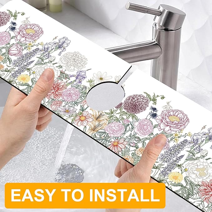 2 Pack Butterfly Floral Sink Splash Guard Faucet Mat Rose Lily Tulip Peony