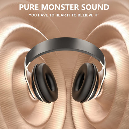 Rebocico Bluetooth Headphones Over Ear, 6 EQ Modes Wireless Headphones Over Ear,65 Hours Playtime Foldable Lightweight Wireless Headphones,with Built-in HD Mic, FM, SD/TF for PC/Home（Black & Gold）