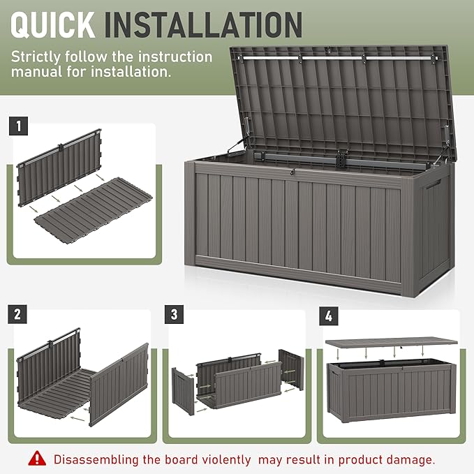 Outdoor Storage Box, Resin Deck Boxes Indoor and outdoor, Waterproof Storage Box Lockable Lid (Grey, 180 Gallon)