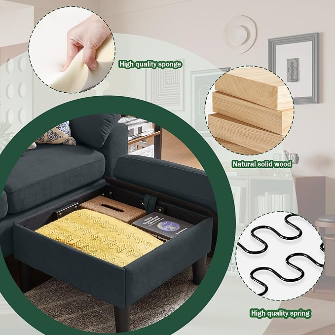79" Convertible Sectional Sofa Set, Modern Linen Small L Shaped Couch