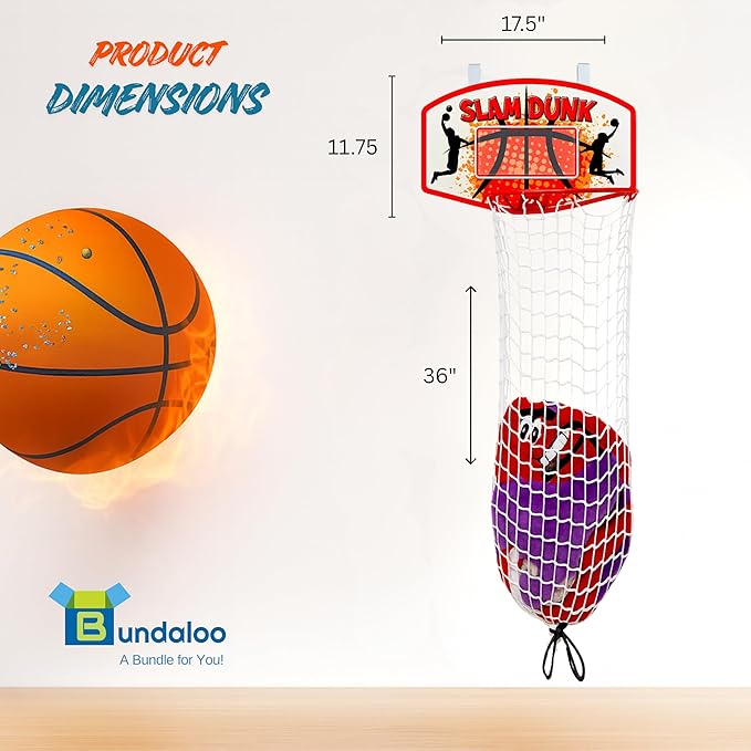 Bundaloo Basketball Laundry Hamper – Over-the-Door Hanging Hoop
