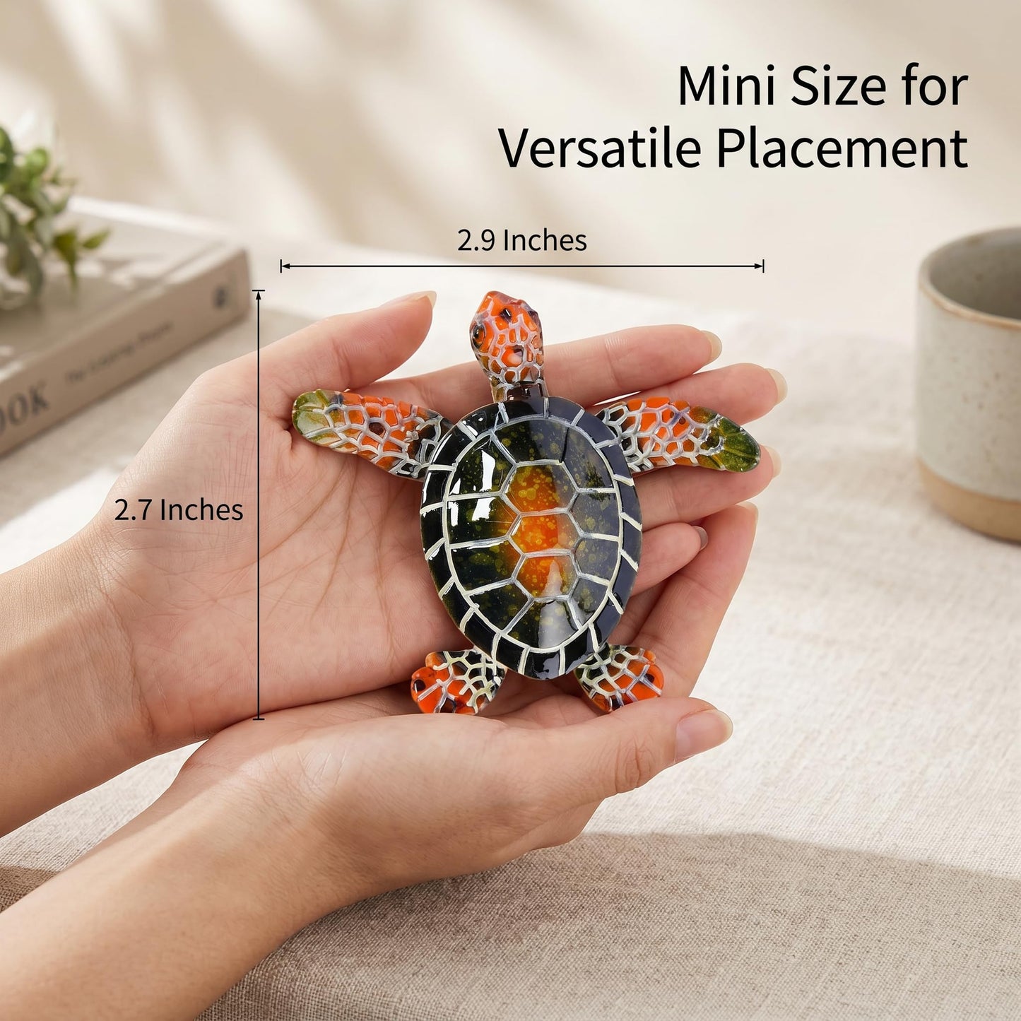 Brizoria Sea Turtle Decor Mini Turtles Vibrant Mosaic Shell Resin Figurines for Ocean Decor Coastal Tabletop Shelf Beach Themed Room Decor and Sea Turtle Gifts, Green