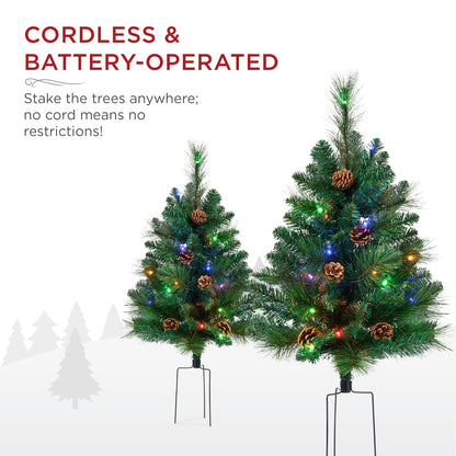 Best Choice Products Set of 2 24.5in Outdoor Scotch Pine Pathway Christmas Trees, Battery Operated Pre-Lit Holiday Décor w/LED Lights