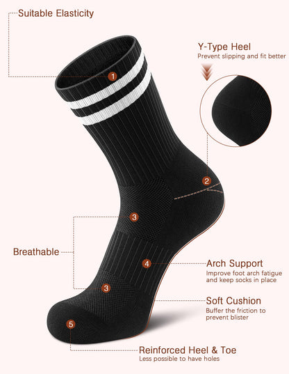 Airacker Athletic Socks Sport Running Calf Socks Performance Cushioned Breathable Crew Socks for Men Women(6 Pairs)