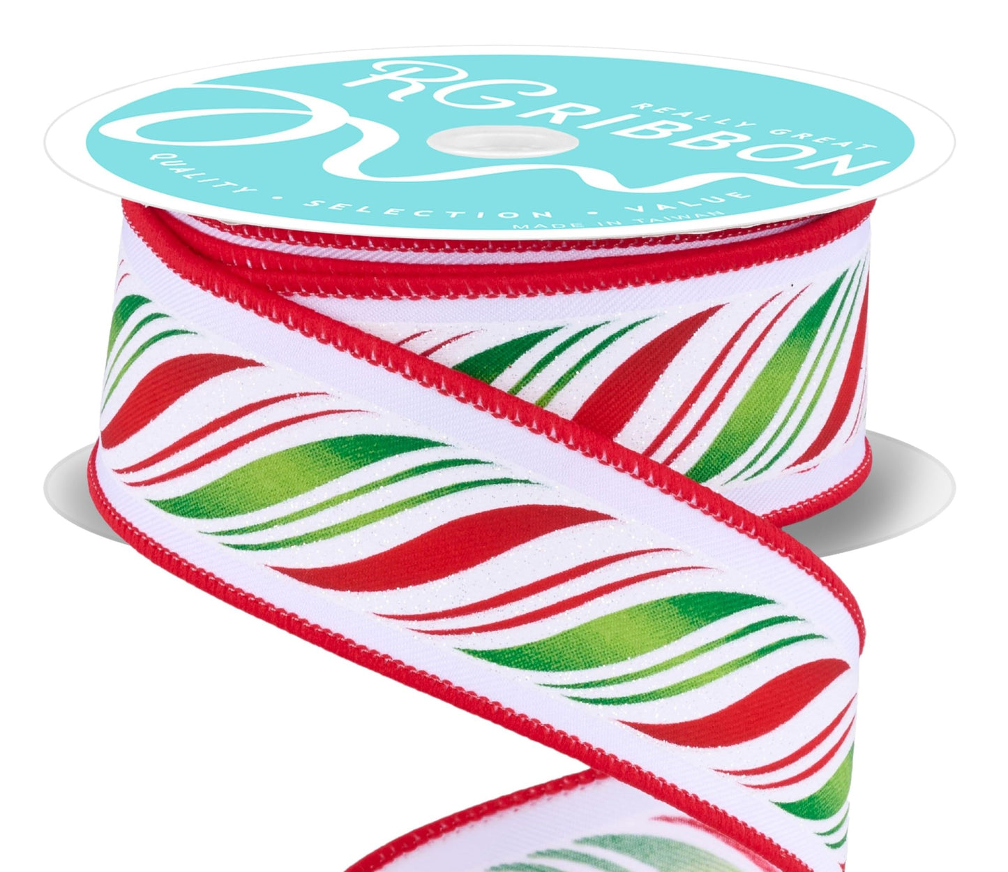 Peppermint Twist Wired 1.5" Ribbon for Bows, Wreaths, Gift Wrap, Crafts and Christmas Decorations (Red, Green, White, 1.5" Wide x 33.33 Yards)