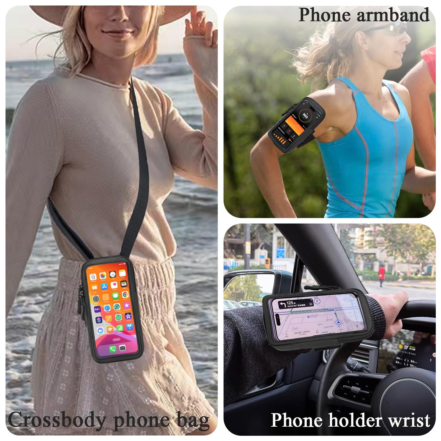 Phone Holder for Running, Walking, and Workout - Adjustable Arm Band Armband for iPhone and Cell Phones - Clear Crossbody Phone Pouch Purse with Strap for Women Men