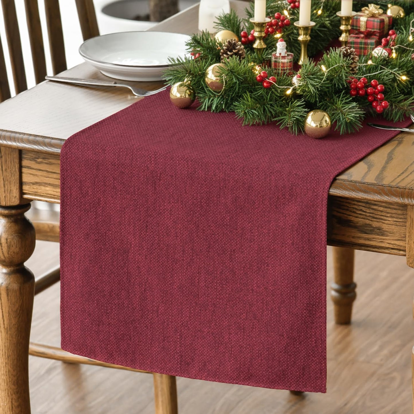 Artoid Mode Dark Red Table Runner, Seasonal Christmas Valentine's Washable Kitchen Dining Table Decoration for Home Party Decor 13x72 Inch
