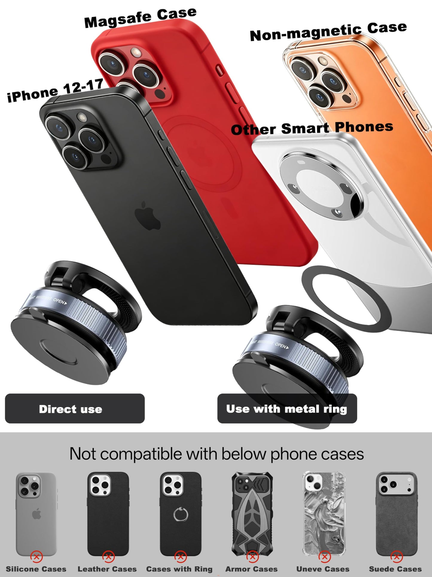 snanlen Upgraded 360° Vacuum Magnetic Phone Holder, Magnetic Car Phone Mount, Hands-Free Suction Cup Phone Holder for Car/Gym/Mirror/Shower, Car Mount Compatible with iPhone 17 Pro Max/Android