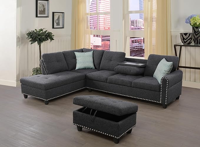 Wakefit Sectional Sofa Couch, Modern 4-Seaters Living Room Furniture Sets