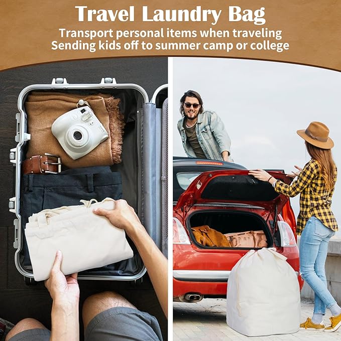 Canvas Laundry Bags with Handles & Rectangular Base, 90L Extra Large Heavy Duty