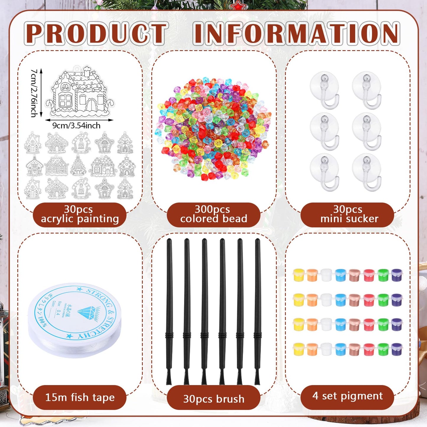 Beeveer 30 Sets Christmas Ornament Gingerbread House Suncatchers Window Art Kits, DIY Suncatchers Bulk Crafts Paint Your Own Window Ornaments for Boys Girls Classroom Party Birthday Activity Decor