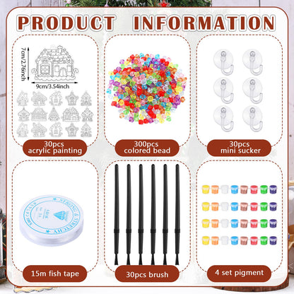 Beeveer 30 Sets Christmas Ornament Gingerbread House Suncatchers Window Art Kits, DIY Suncatchers Bulk Crafts Paint Your Own Window Ornaments for Boys Girls Classroom Party Birthday Activity Decor
