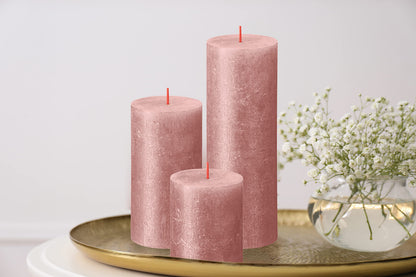 BOLSIUS Pink Shimmer Metallic Pillar Candles 4 Pack - 2.75 X 7.5 Inches - Premium European Quality - Includes Natural Plant-Based Wax - Unscented Dripless Smokeless 85 Hour Party & Wedding Candles