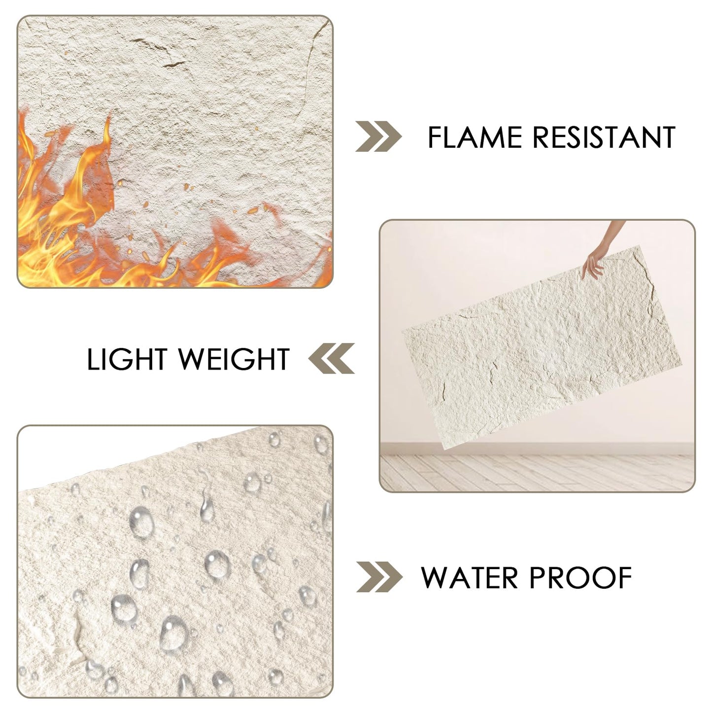 Artbrix 5-Pack 3D Faux Stone Wall Panels, PU Cement-Texture Wainscoting Panels for Interior Walls – Waterproof & Lightweight, Covers 38.7 Sq.Ft, 47.2" x 23.6", for TV Wall, Office, Living Room,White