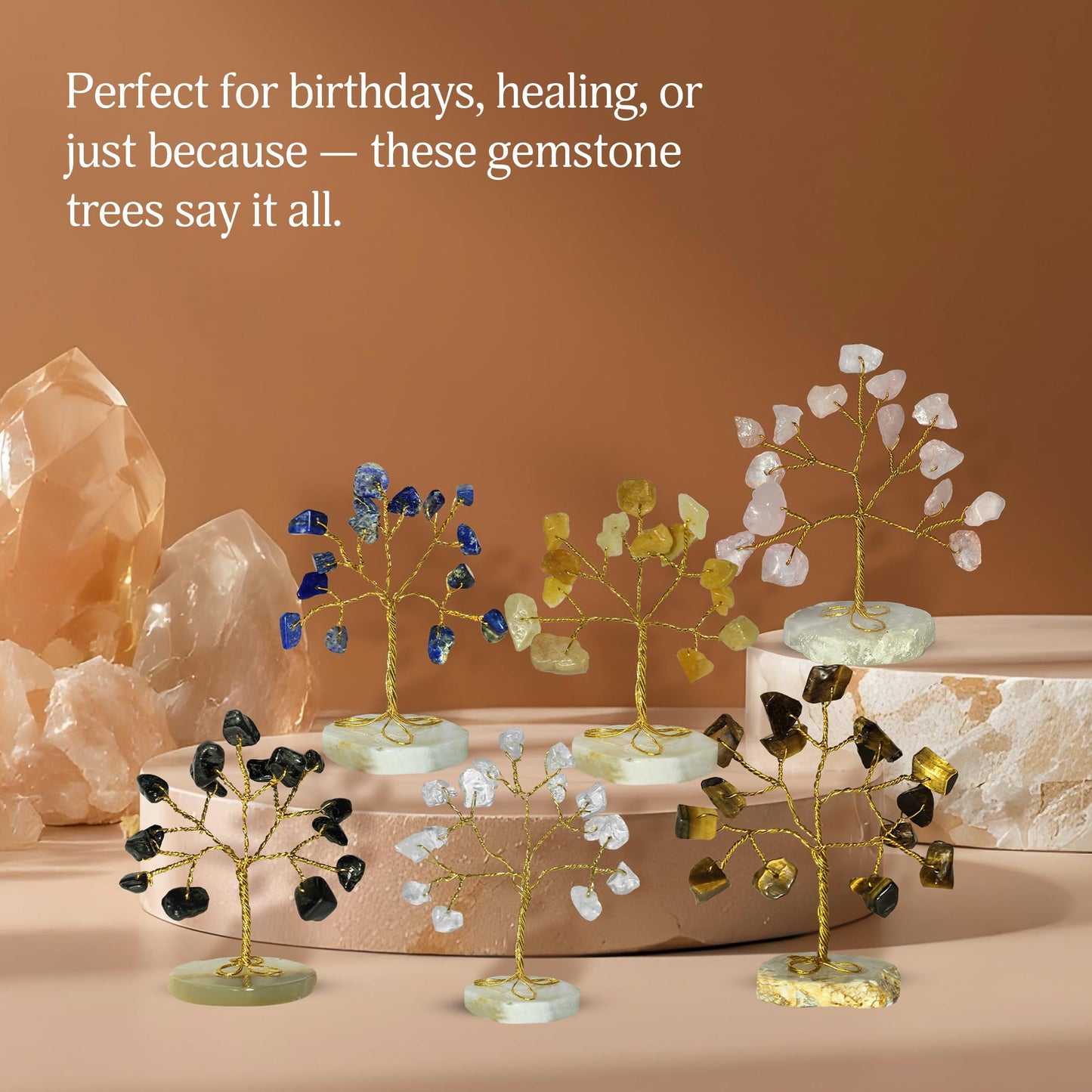 YATSKIA Chakra Crystals Tree, Birthday Gift For Women, Gemstones And Crystals, Natural Crystal Gemstone Tree, Crystal Home Decor, Mom Birthday Gifts, Feng Shui, Reiki Gift (Set Of 12 Slice Base Trees)