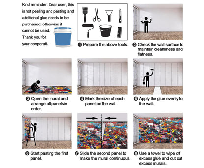 Imitation Brick Graffiti Wallpaper Mural, Cool Graffiti Photo Wall Mural, Wall Stickers Wallpaper for Teen Boys Bedroom Living Room TV Background Hotel Bar Decor - 98.4" W x 68.9" H