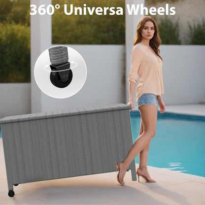 Takywep 140 Gallon Large Deck Box Waterproof,Indoor Outdoor Weather Resistant Storage Container,Polyester Cloth Lined with Soft Close Hinges for Patio Furniture Cushions, Garden Tools