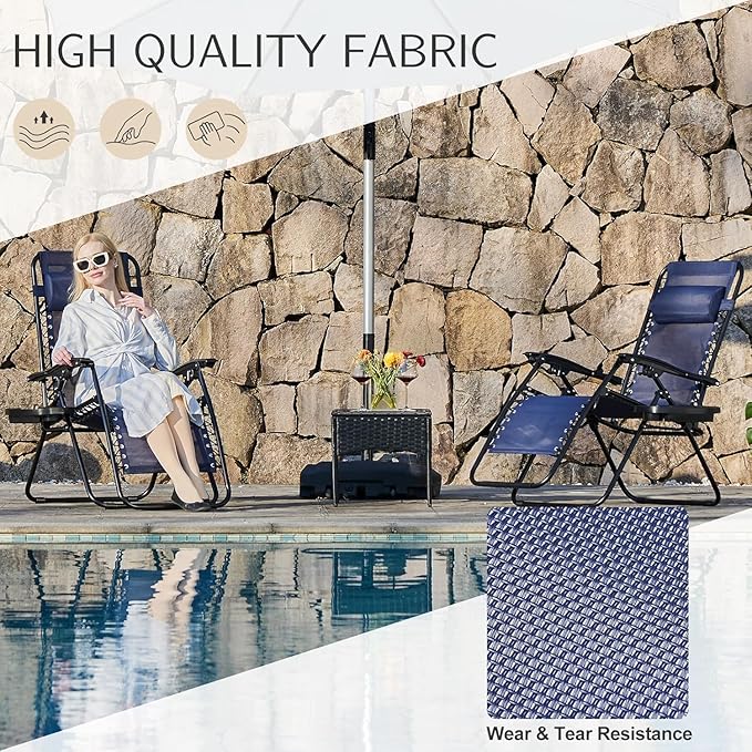 Sweetcrispy Zero Gravity Chairs, Set of 4 Portable Recliner Beach Camping Patio Outdoor Folding Lounge Chair with Cup Holder Trays and Adjustable Pillow for Poolside, Garden, Backyard, Lawn (Blue)